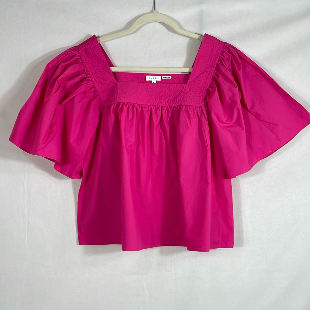 Rhode Fuscia Pink Flutter Sleeve Top M 100% Cotton EUC Like New